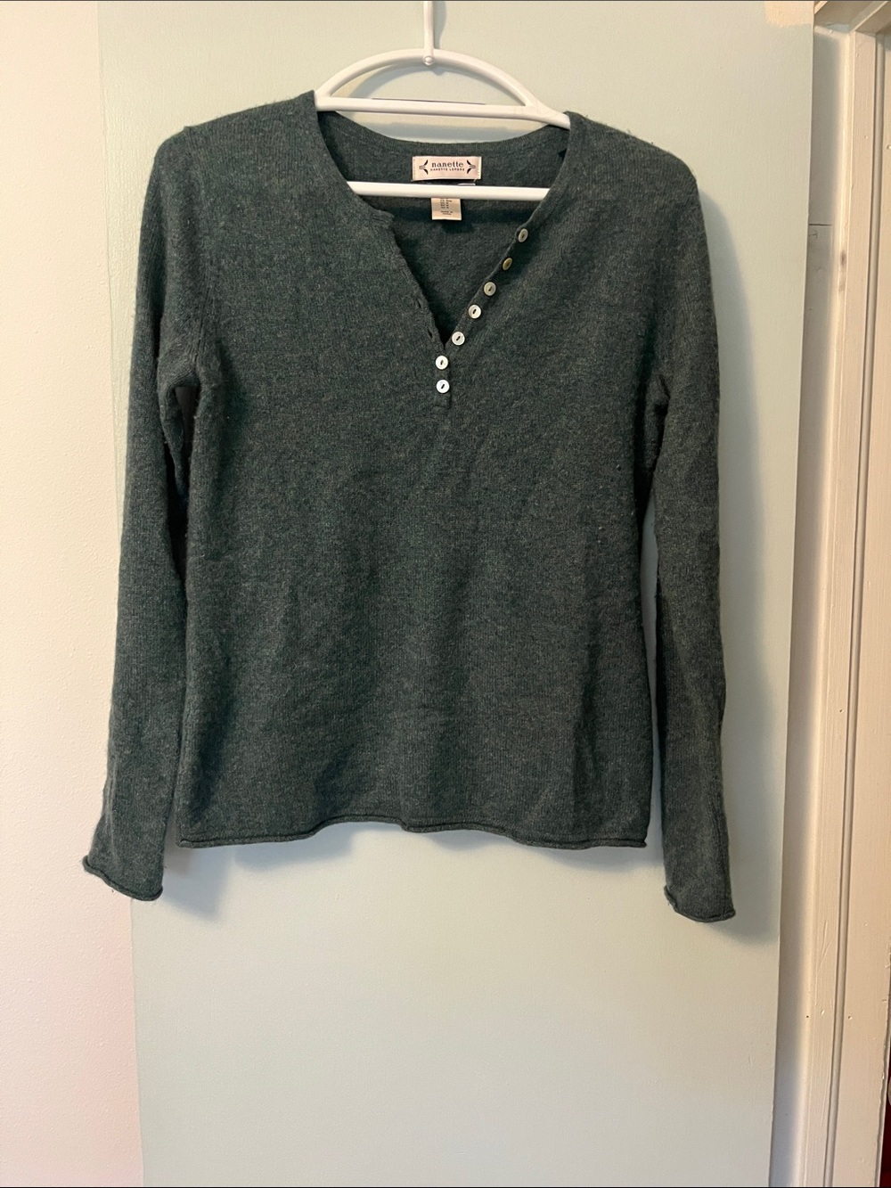 Nanette Lepore Dark Green Long Sleeve Henley Sweater